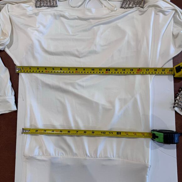 Jadore Y2K Vintage Dolman Open Sleeve Mini Dress Rhinestone Cream Small READ - Picture 5 of 11